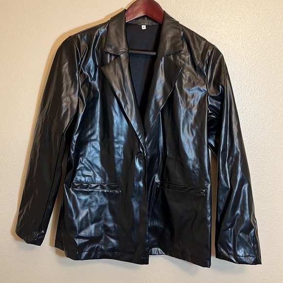 *3/$15* Black Faux Leather Jacket - Picture 2 of 11